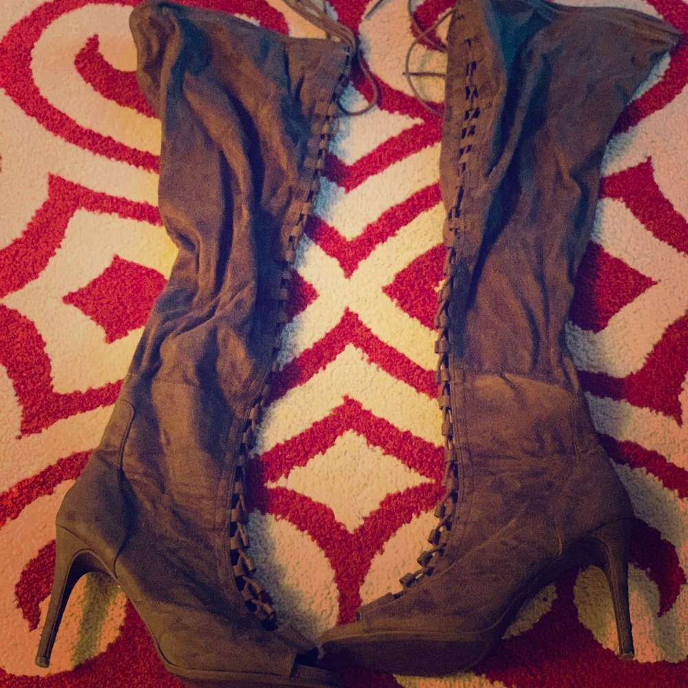 Lace up thigh high heels